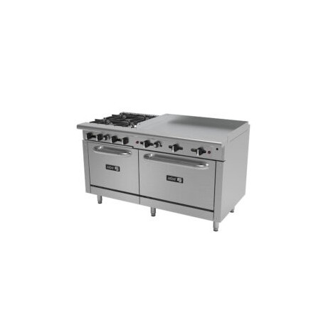 Estufa Multiple Industrial 4 Quemadores, Plancha Y 2 Hornos AEMR-2-G36-B4-60-H ASBER