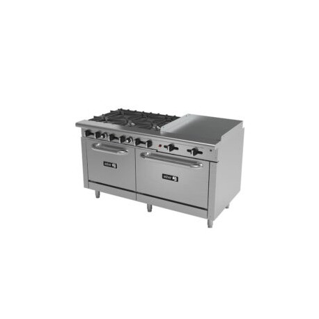 Estufa Multiple Industrial 6 Quemadores, Plancha, Respaldo Con Repisa Y 2 Horno AEMR-2-G24-B6-60-H ASBER